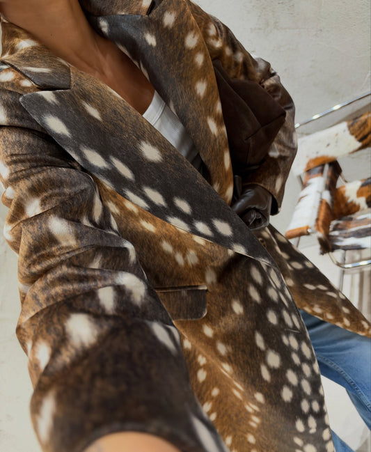 Deer Print Tailored Long Coat