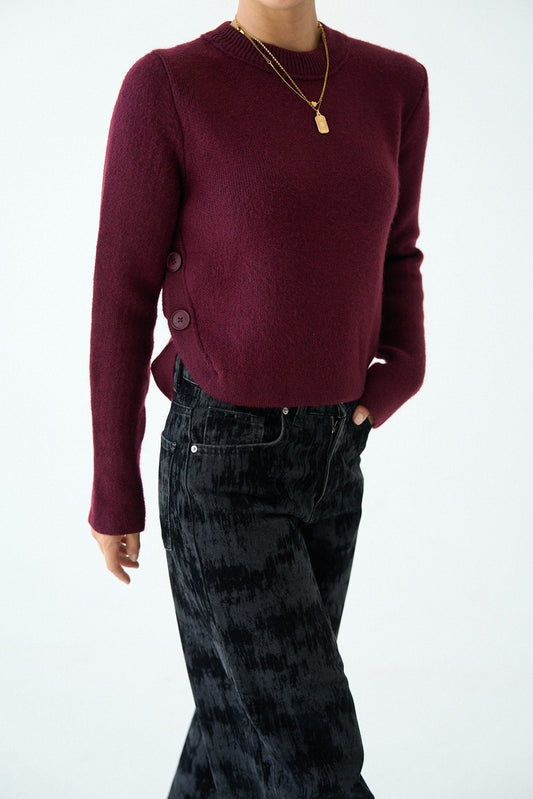 Crew Neck with Buttons on the Sides Sweater
