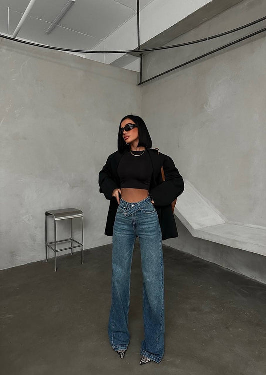 Double breasted high waist wide leg jeans