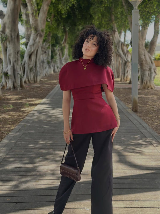 Bordo Blouse With Cape Detail On The Collar