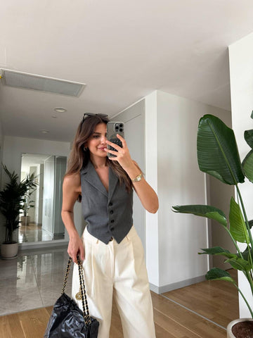 Gray Back Tie Cut Out Vest