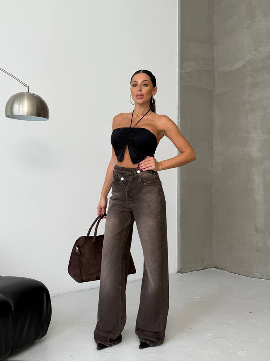 HIGH WAIST LYCRA FLEXIBLE  WIDE LEG WIDE LEG DENIM JEAN