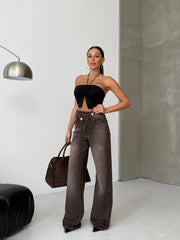 HIGH WAIST LYCRA FLEXIBLE  WIDE LEG WIDE LEG DENIM JEAN