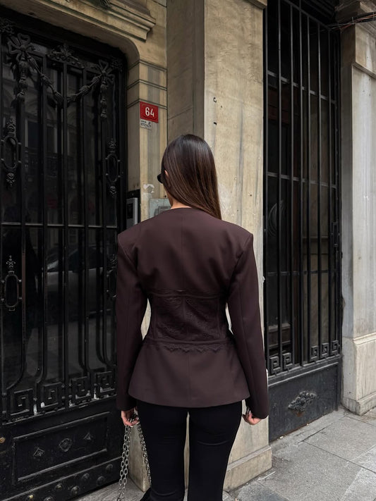 Lace Detail and V-Neck Design Blazer
