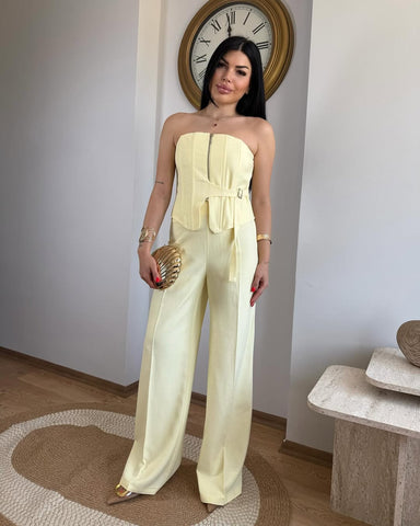 EKRU PALAZZO WITH COVER POCKET TROUSERS