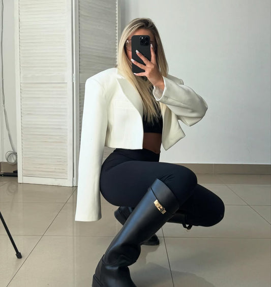 Stylish Cropped With Massive Shoulders Jacket ARVERNA