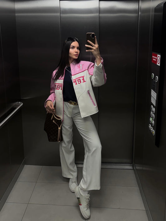Formula1 Ferrari Pink Leather Jacket
