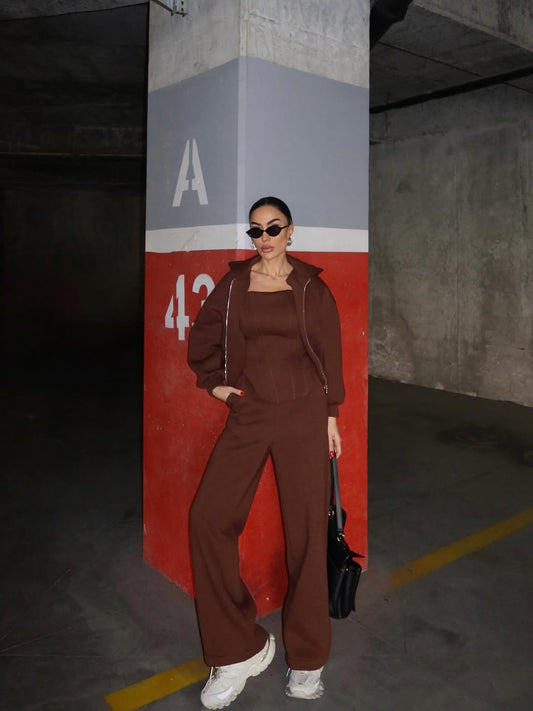 WOMEN'S ZIP-UP HOODED TOP AND PANTS SET