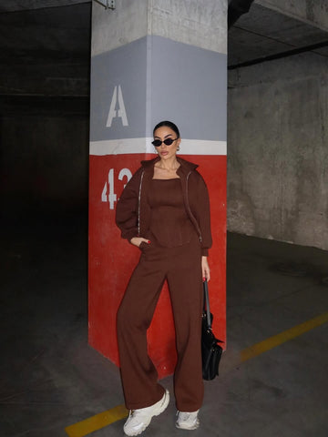 WOMEN'S ZIP-UP HOODED TOP AND PANTS SET