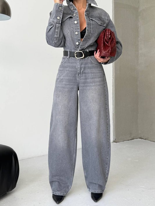 Paraf style Baby Blue Womens Long Sleeve Denim Jumpsuit