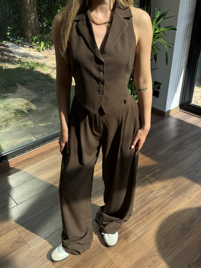 Brown Back Tie Cut Out Vest ARVERNA