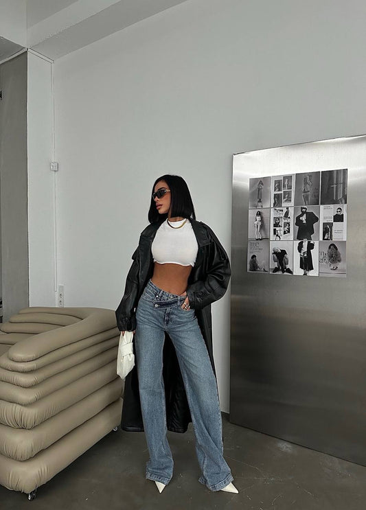 Double breasted high waist wide leg jeans