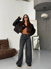 Dark Gray Palazzo Loose Leg Jeans