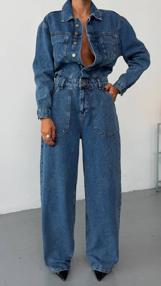 Avery Blue Denim Utility Jumpsuit