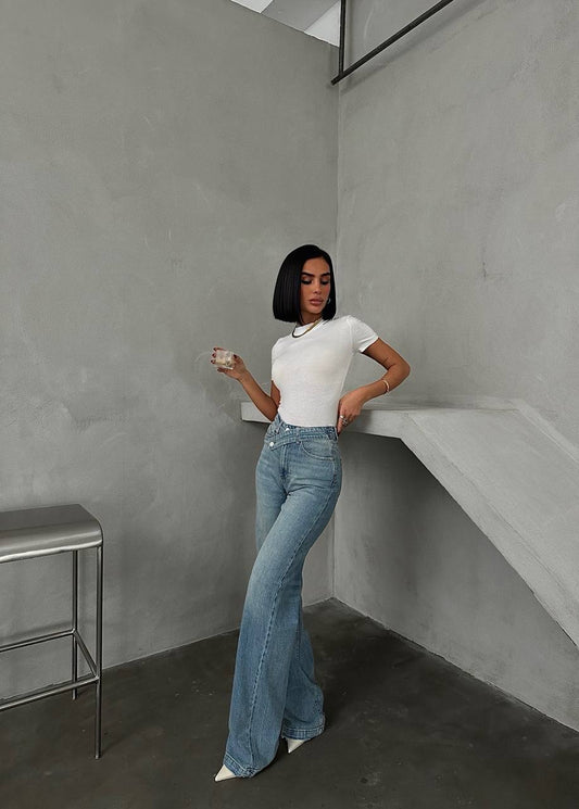 Double breasted high waist wide leg jeans