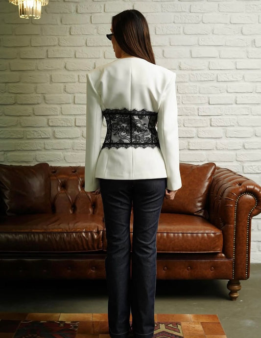 Lace Detail and V-Neck Design Blazer
