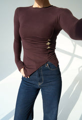 Long Sleeve with Side Buckles and Slits Blouse