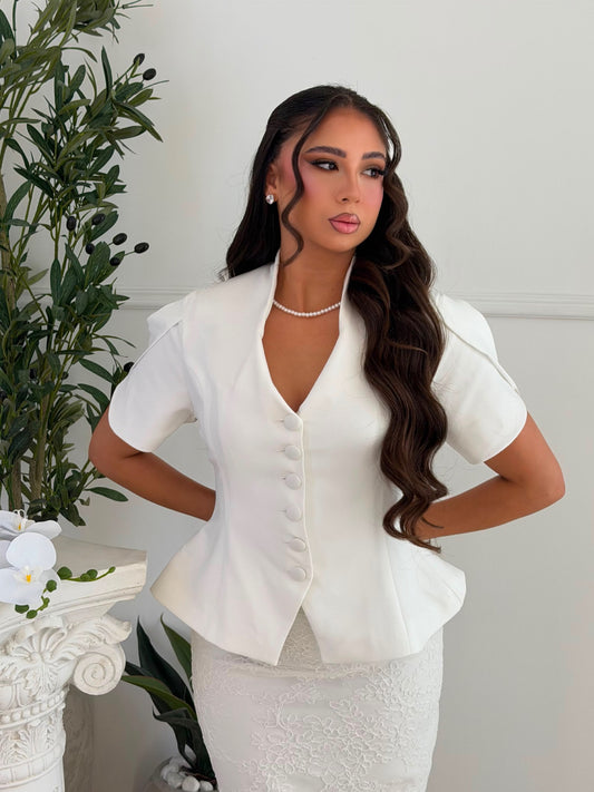 White Lace Collar Blazer Top