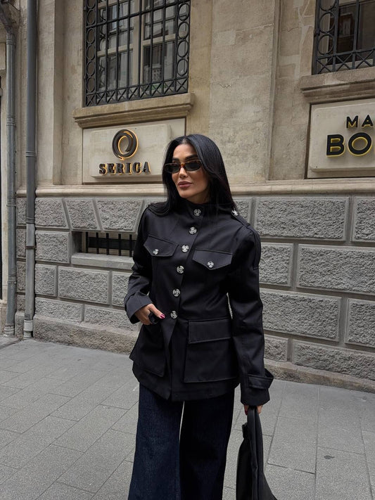 Stand Collar Black Jacket