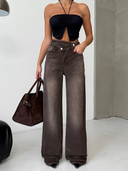 HIGH WAIST LYCRA FLEXIBLE  WIDE LEG WIDE LEG DENIM JEAN