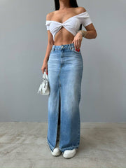 Baby Blue Plaid Belted Skirt