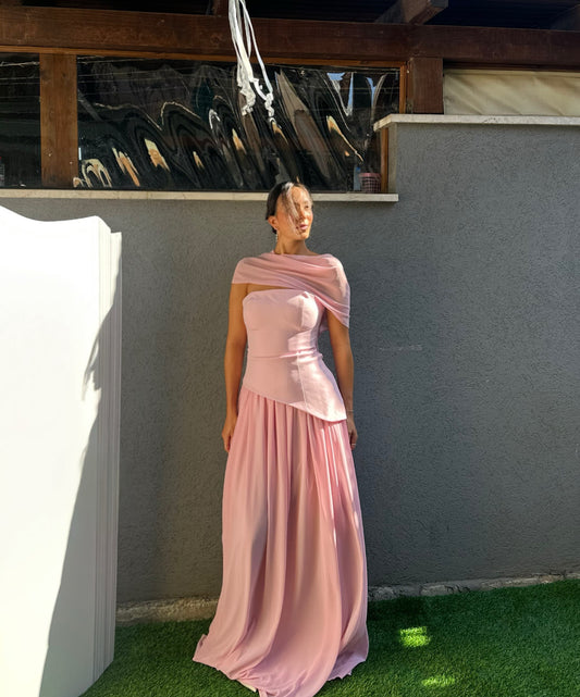 Luna Chiffon Evening with Scarf Pink Dress