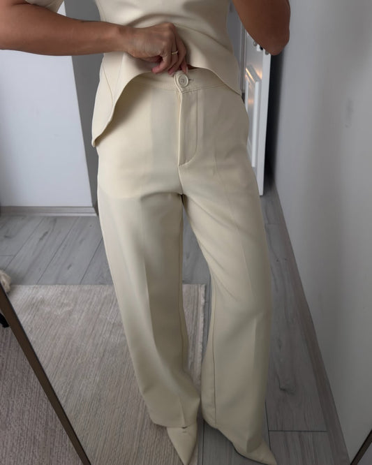 Beige Asymmetrical Waist-Fitted Set