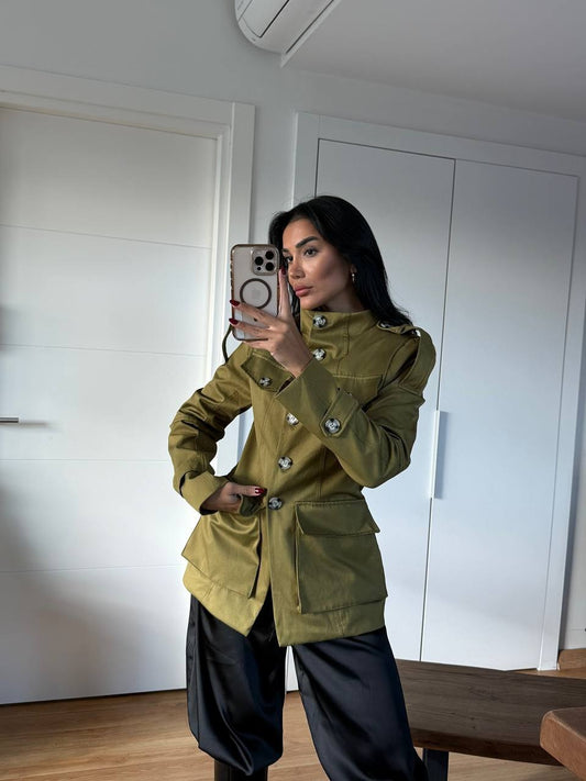 Stand Collar Khaki Jacket
