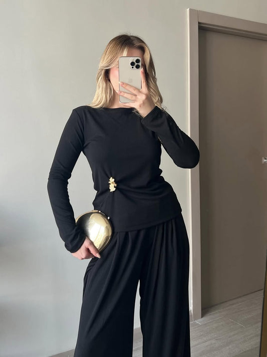 Elegant Black Long-Sleeve Set