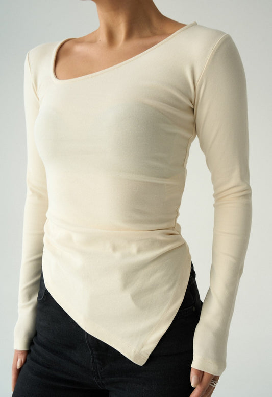 Long sleeve asymmetrical length sweater