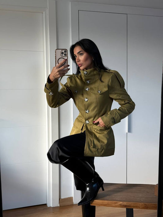 Stand Collar Khaki Jacket