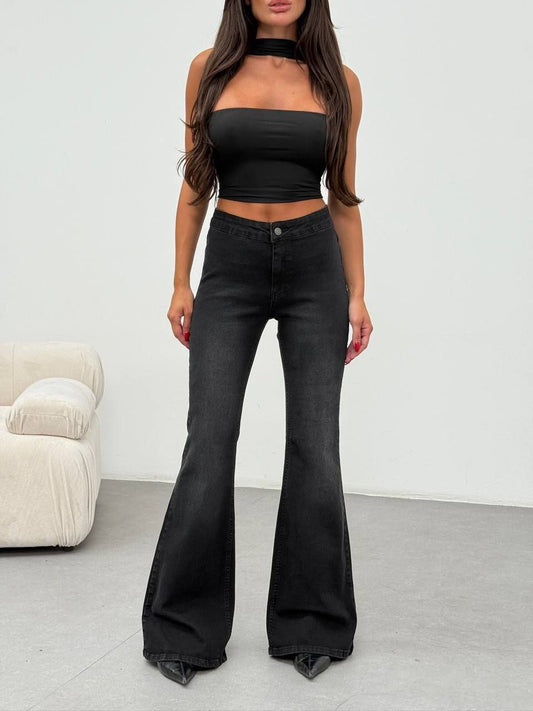 High Waist New Wide Leg Elastic Slim Stitching Denim Flared Jeans