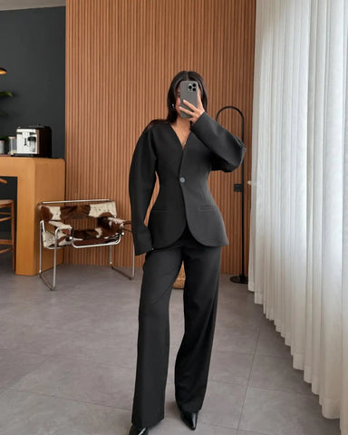 Black Waisted Trouser Set