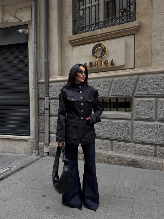 Stand Collar Black Jacket