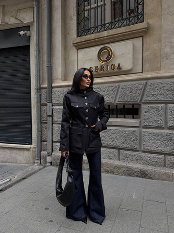 Stand Collar Black Jacket