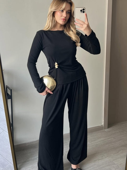 Elegant Black Long-Sleeve Set
