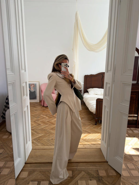 Beige Two Piece Set Structured Suits