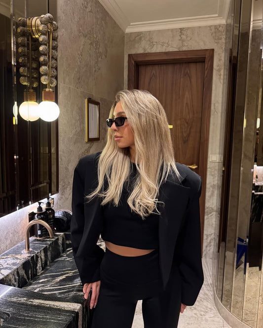 Stylish Cropped With Massive Shoulders Jacket ARVERNA