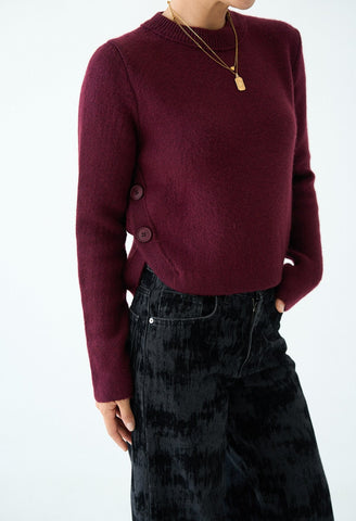 Crew Neck with Buttons on the Sides Sweater