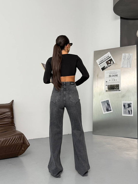 Dark Gray Palazzo Loose Leg Jeans ARVERNA