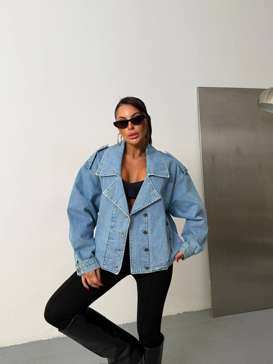 Avery Oversized Denim Trench Jacket