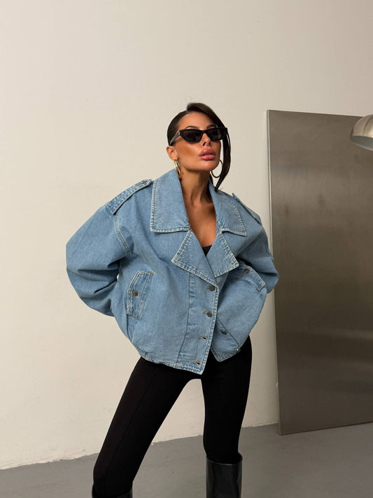 Avery Oversized Denim Trench Jacket