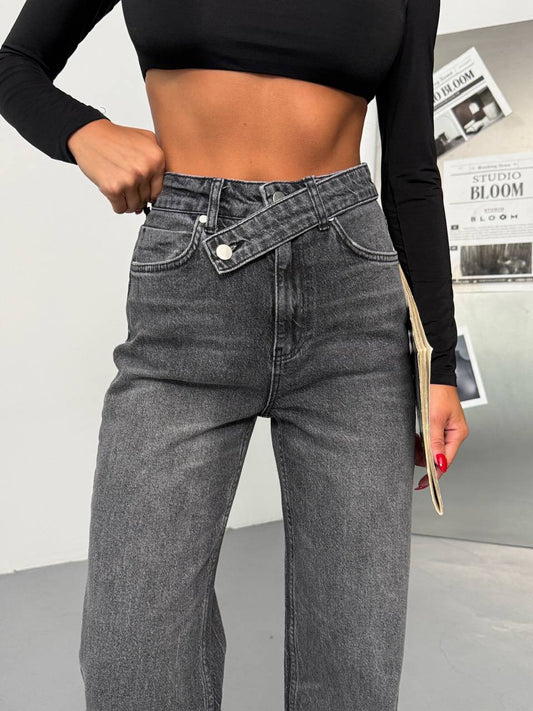 Dark Gray Palazzo Loose Leg Jeans ARVERNA