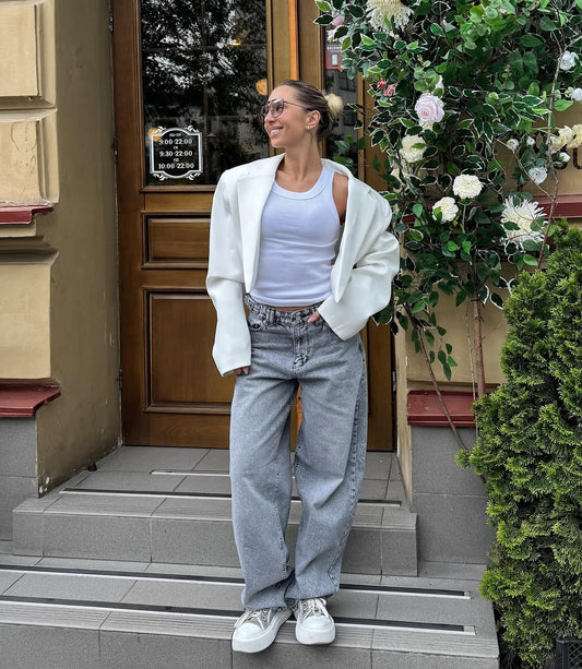 Stylish Cropped With Massive Shoulders Jacket ARVERNA