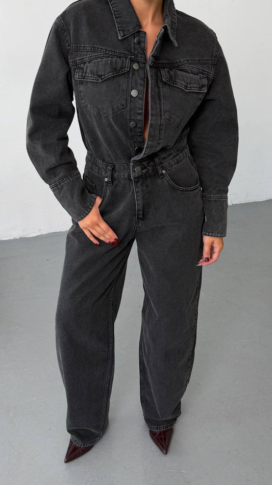 Avery Charcoal Denim Utility Jumpsuit