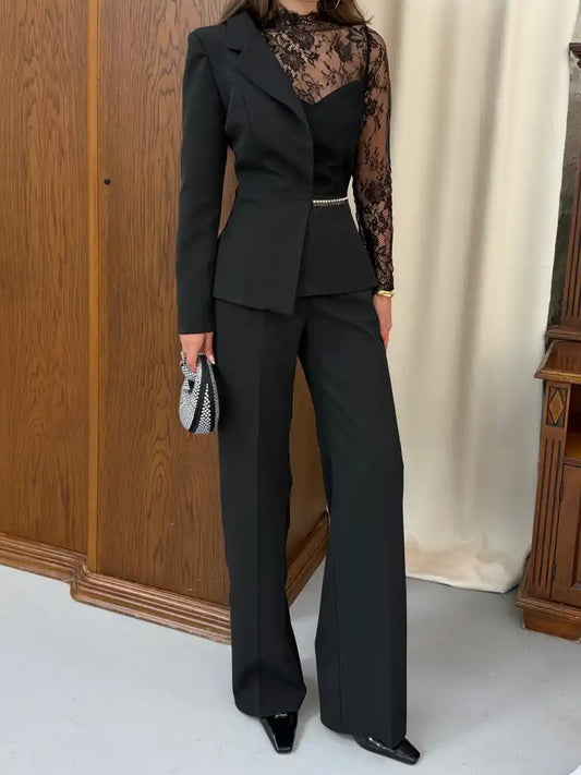 Asymmetric Lace Tailored Set