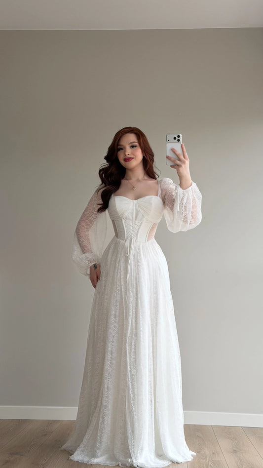 Romance White Lace Evening Dress