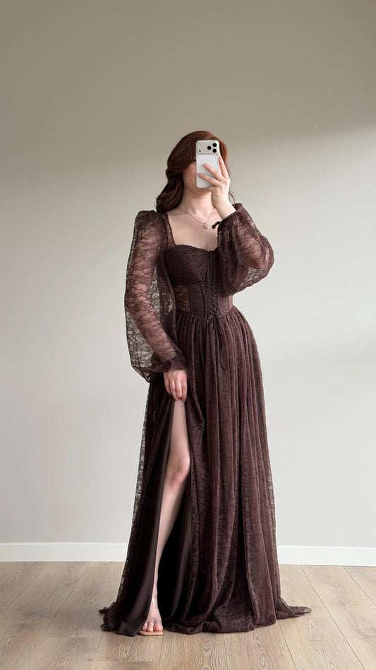 Romance Brown Lace Evening Dress