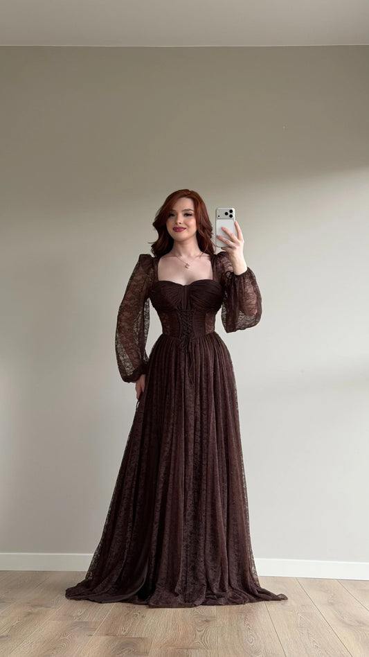 Romance Brown Lace Evening Dress
