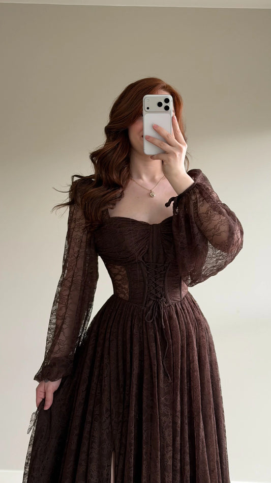 Romance Brown Lace Evening Dress